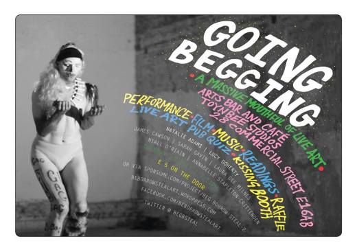 Going Begging flyer by Sarah Gavin, image by Billy Taylor 2013